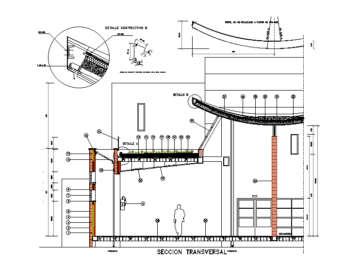 Transverse section view of the building is given in this Autocad drawing model. Download now.