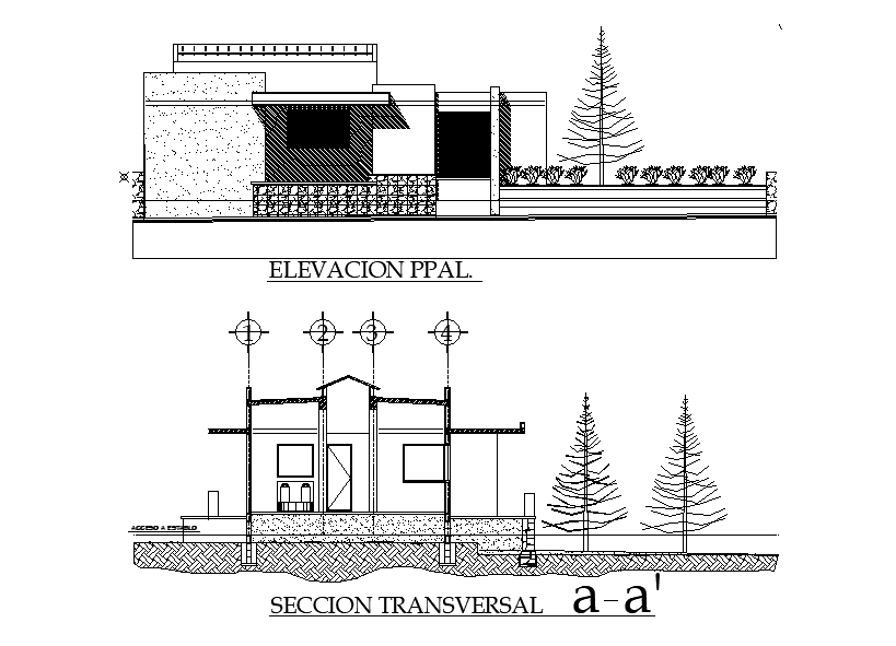 Transverse section view of the house building is given in this Autocad drawing file. Download now.