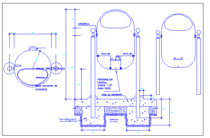Trash basket details of garden dwg file