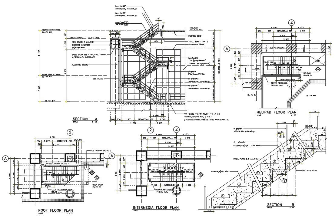 Tread And Riser Staircase Plan And Section Drawing DWG File