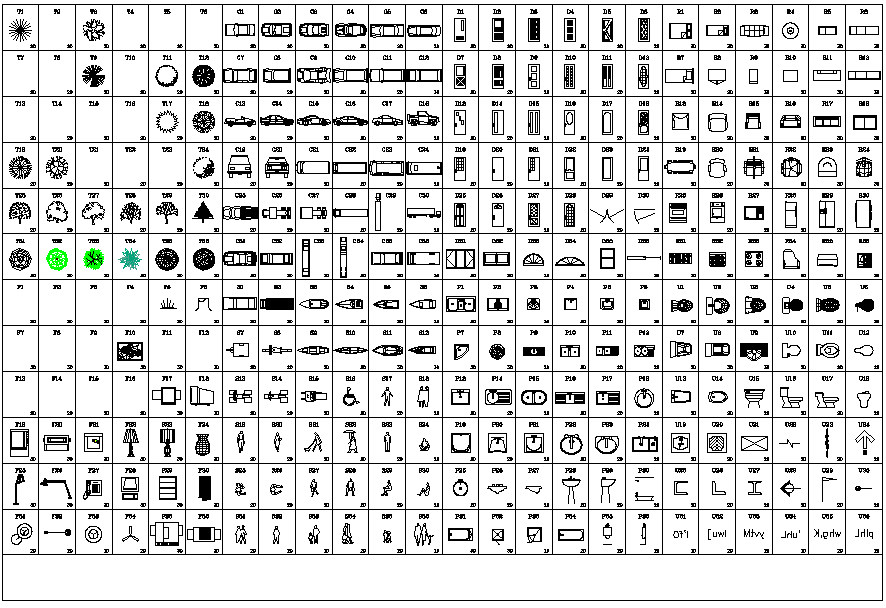 Tree, car, toilet, furniture block view dwg file