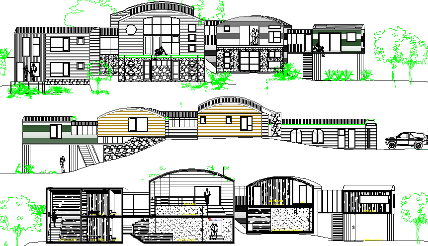 Tree House Architecture Design and Elevation Details dwg file