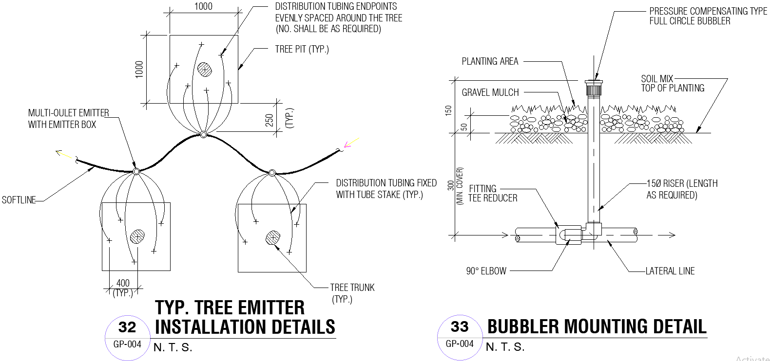 Tree Emitter And Bubbler Mounting Details AutoCAD CAD Design DWG File