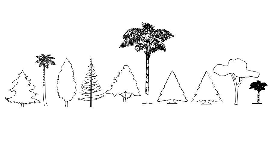 Trees 2d elevation cad blocks in AutoCAD, dwg file.
