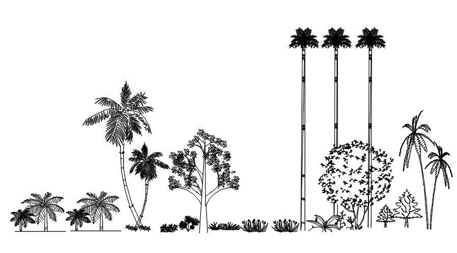 Trees and plants 2D blocks in AutoCAD drawing, dwg file, CAD file