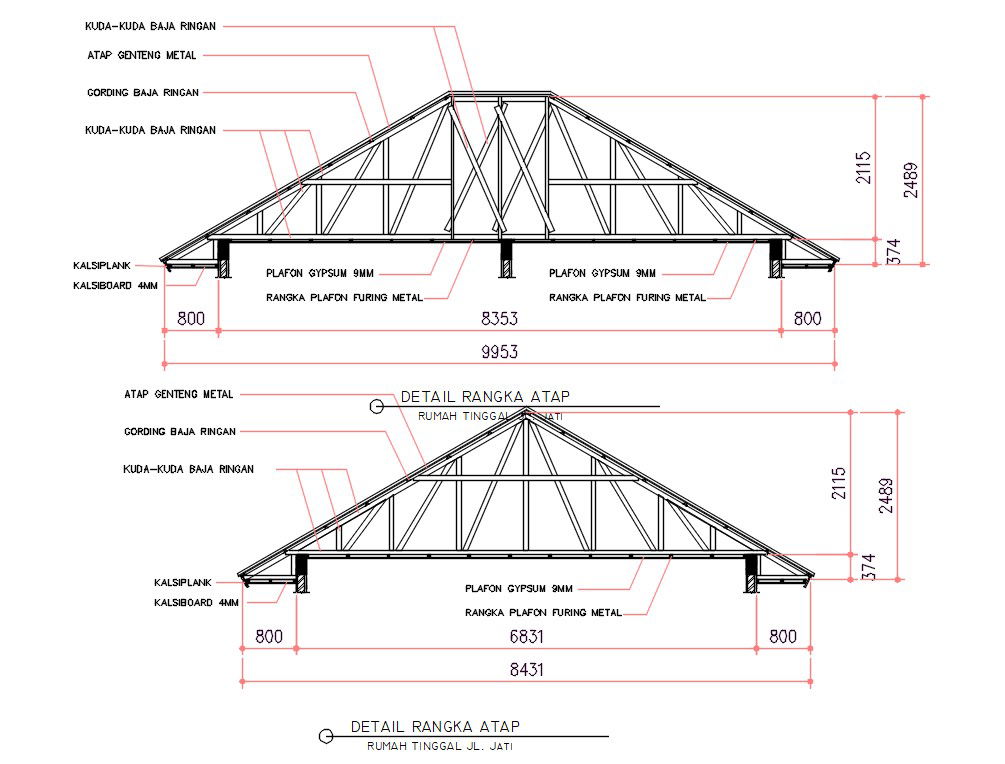 Truss Roof Section Drawing DWG File