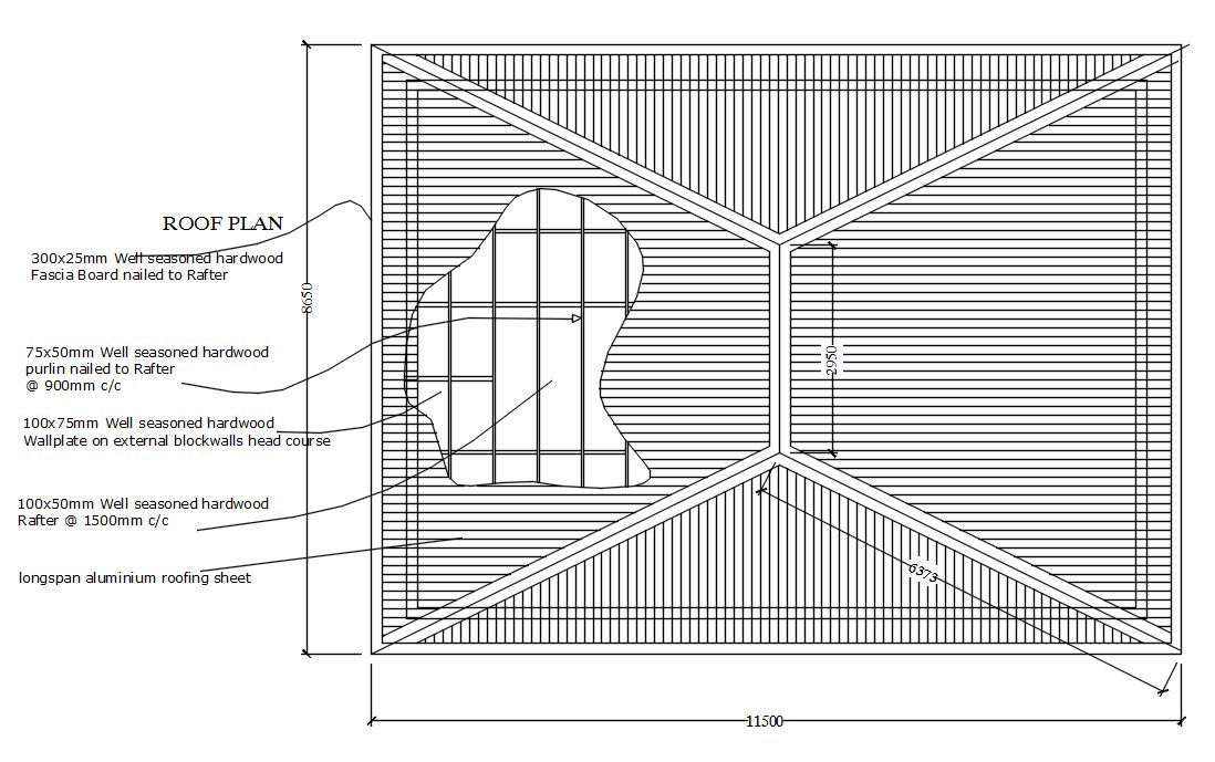 Truss Span Roof Constructor Plan Free Drawing DWG File