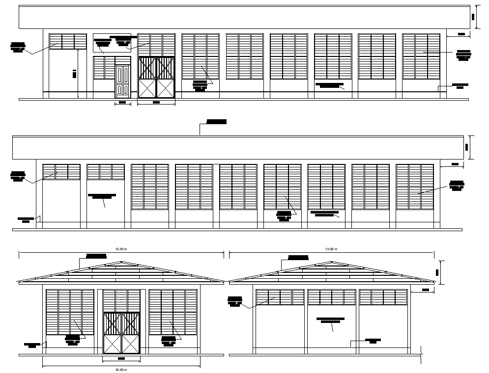 Truss Span Roof House Building Elevation CAD Drawing Download DWG File