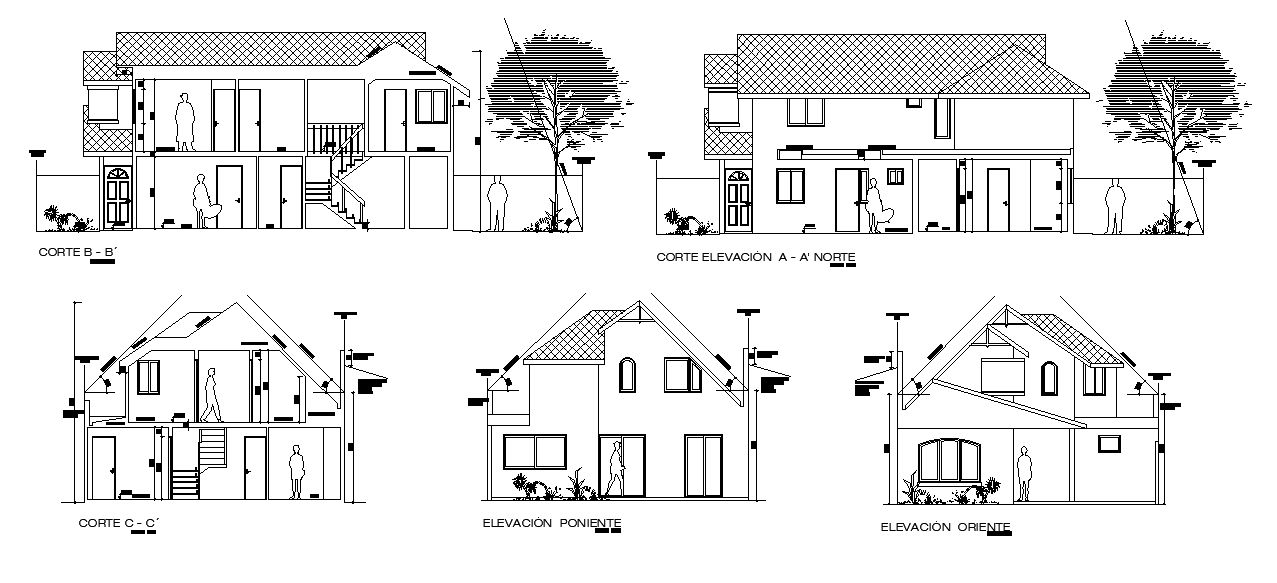 Truss Span Roof House Building Sectional Elevation Drawing Download DWG File