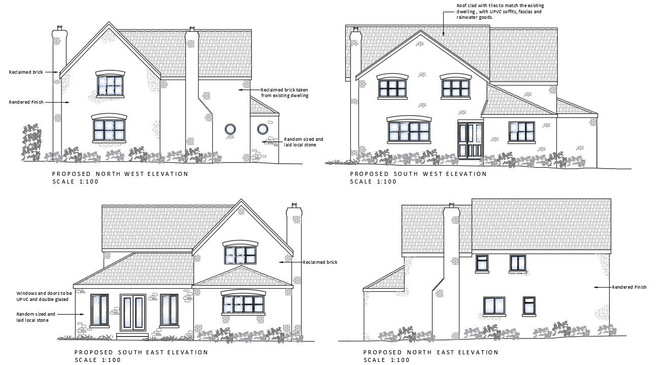 Truss Span Roof House Four Side Elevation Design DWG File