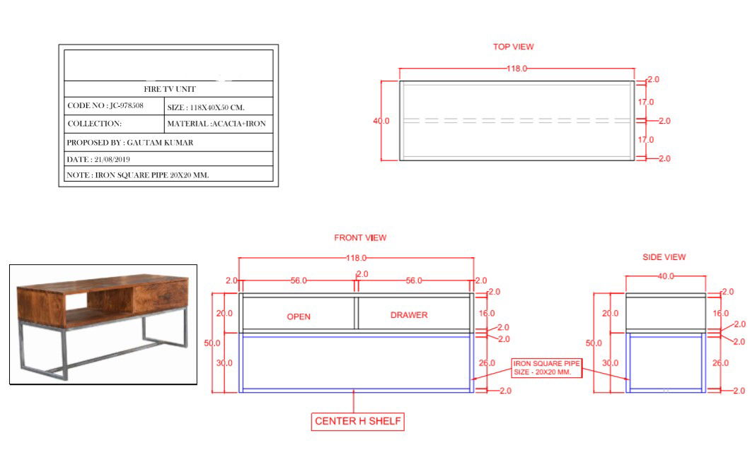 Tv Unit Section Drawing Size 118x40x50 CM With PDF File