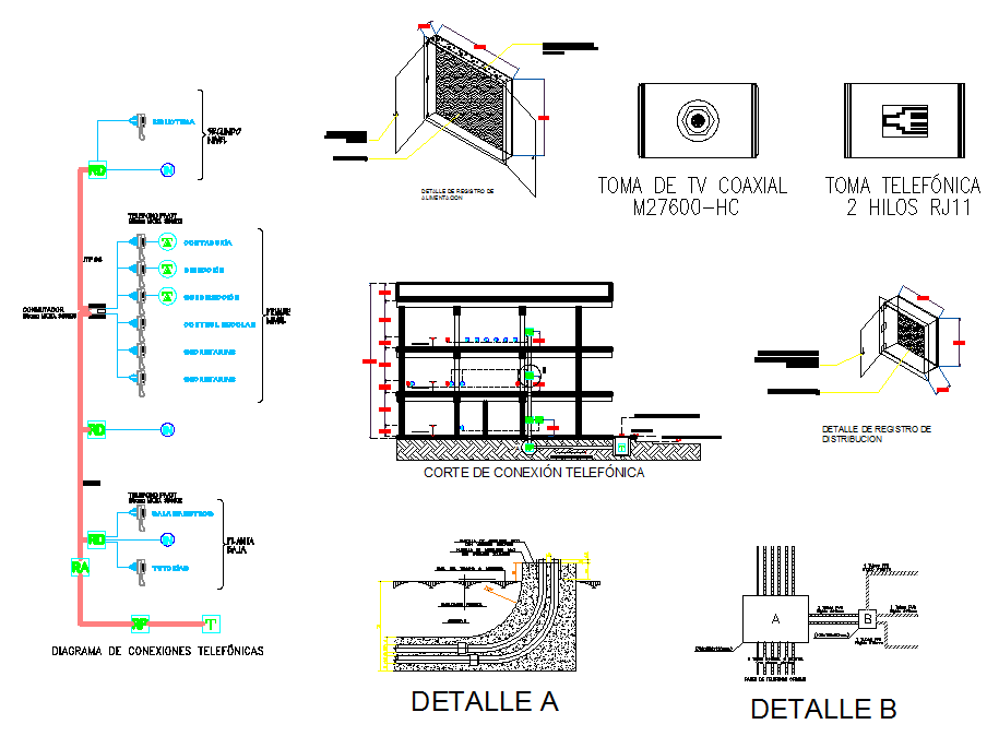 Tv installation sectional detail dwg file