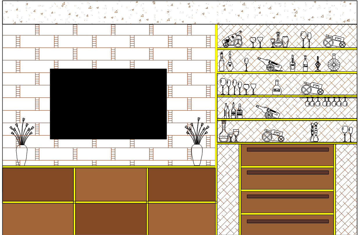 Tv Unit Elevation Design cad drawing is given in this cad file. Download this 2d cad file now.