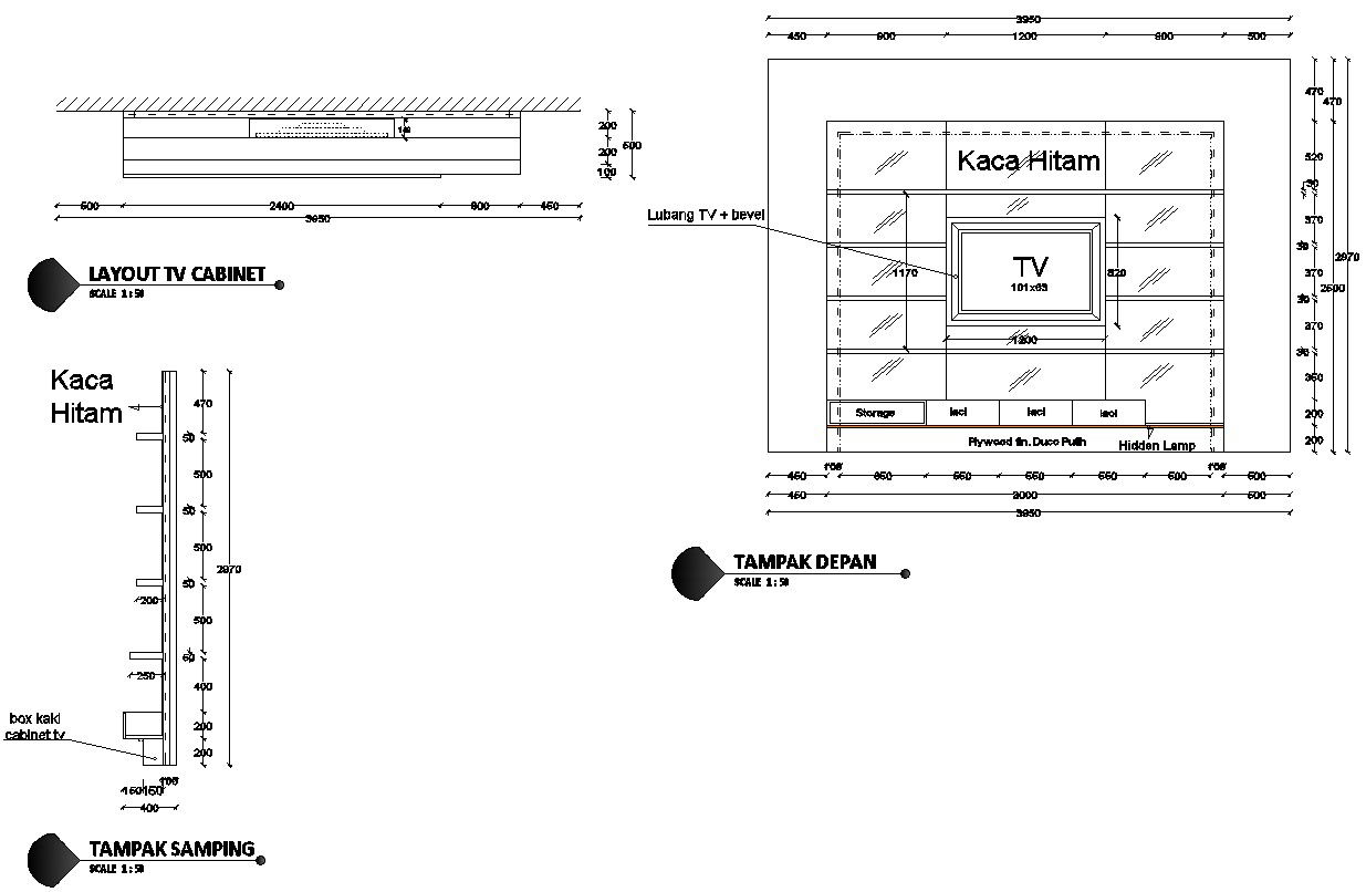 TV Unit Design Details in AutoCAD DWG for Interiors