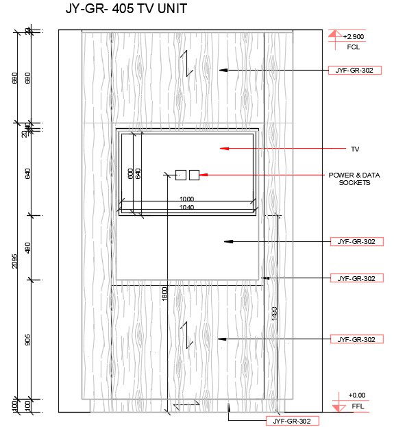 Tv unit detail of the living room stated in this cad drawing file.download this 2d AutoCAD drawing file.