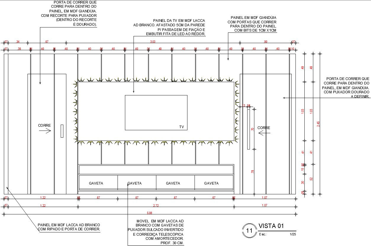 Tv unit wall elevation of living room.