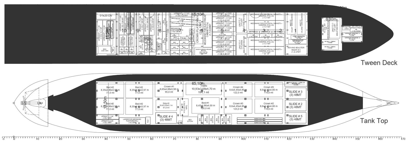 Tween deck and tank top detailed plan DWG autoCAD drawing