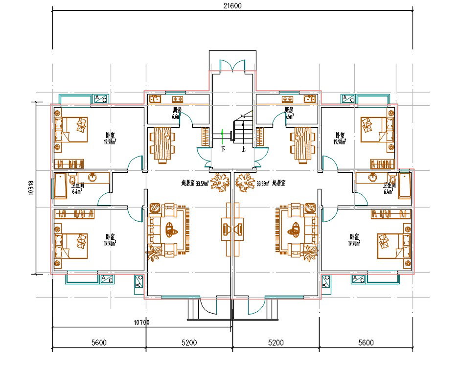 Twin Bungalow Furniture Layout Plan AutoCAD File