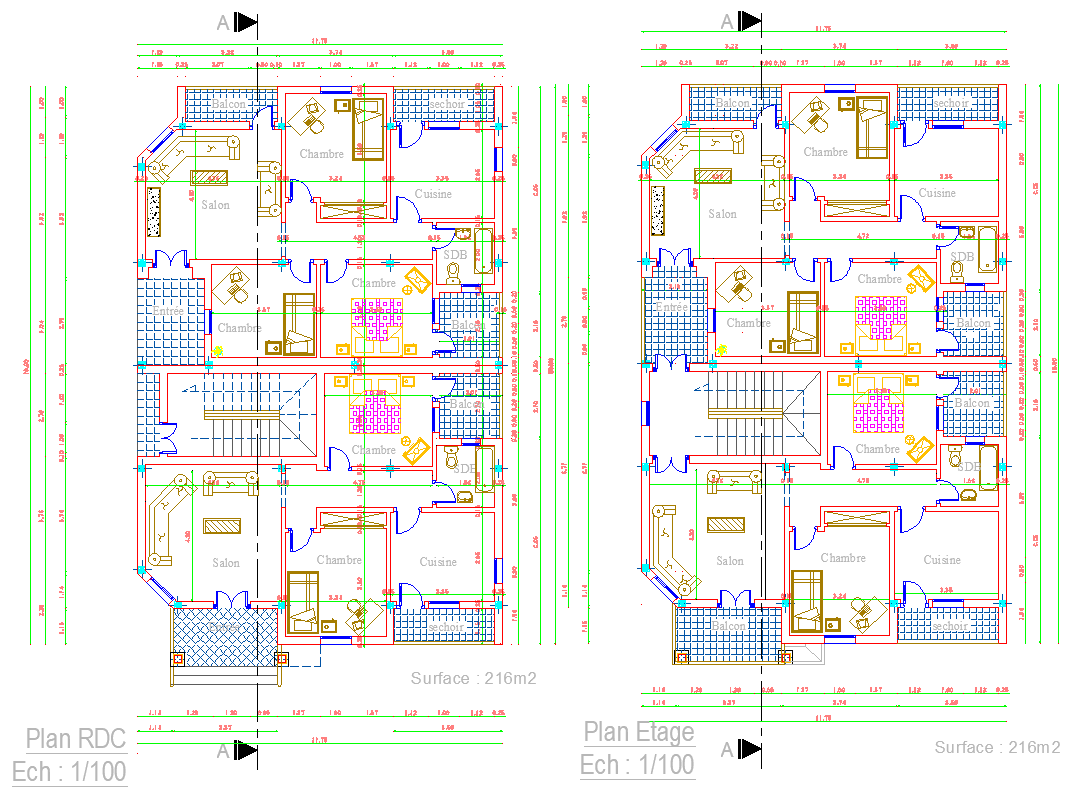 Twin House layout plan dwg file