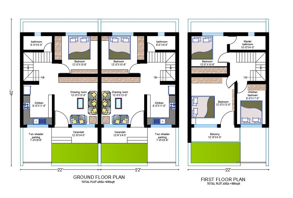 Twin House Architecture Layout Plan Drawing Download DWG File