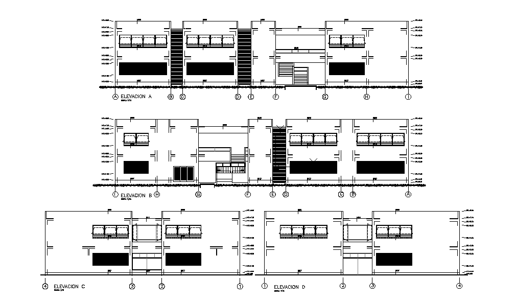 Twin House Building Elevation Design Download DWG File
