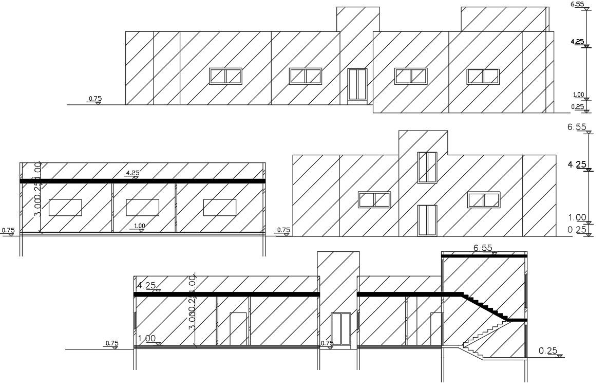 Twin House Building Sectional Elevation Design DWG File