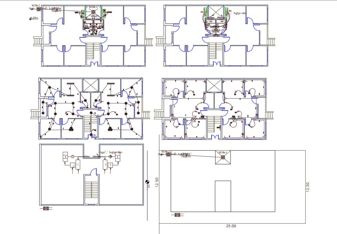 Twin House Electrical And Plumbing Layout Plan AutoCAD File