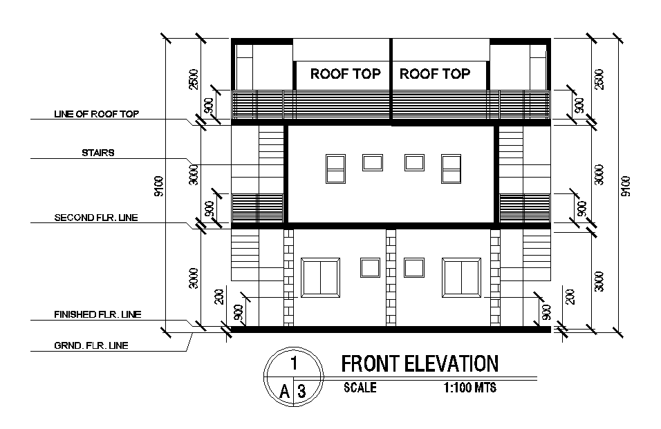 Twin House Front Elevation Design DWG File
