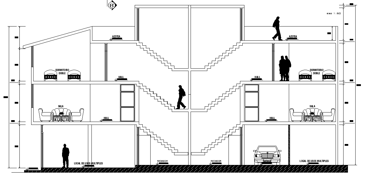 Twin House Section Building Drawing Download AutoCAD File