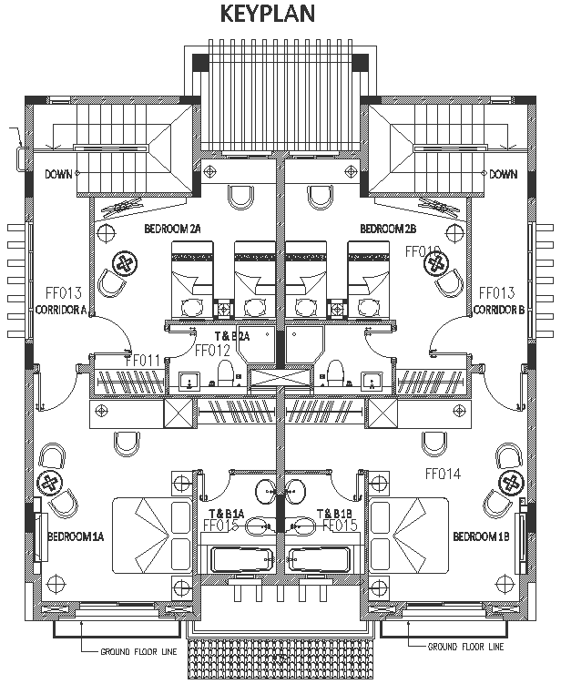 Twin bungalow first floor plan DWG AutoCAD drawing