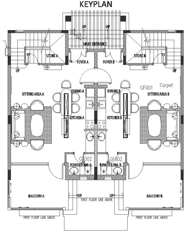 Twin bungalow ground floor plan DWG AutoCAD drawing