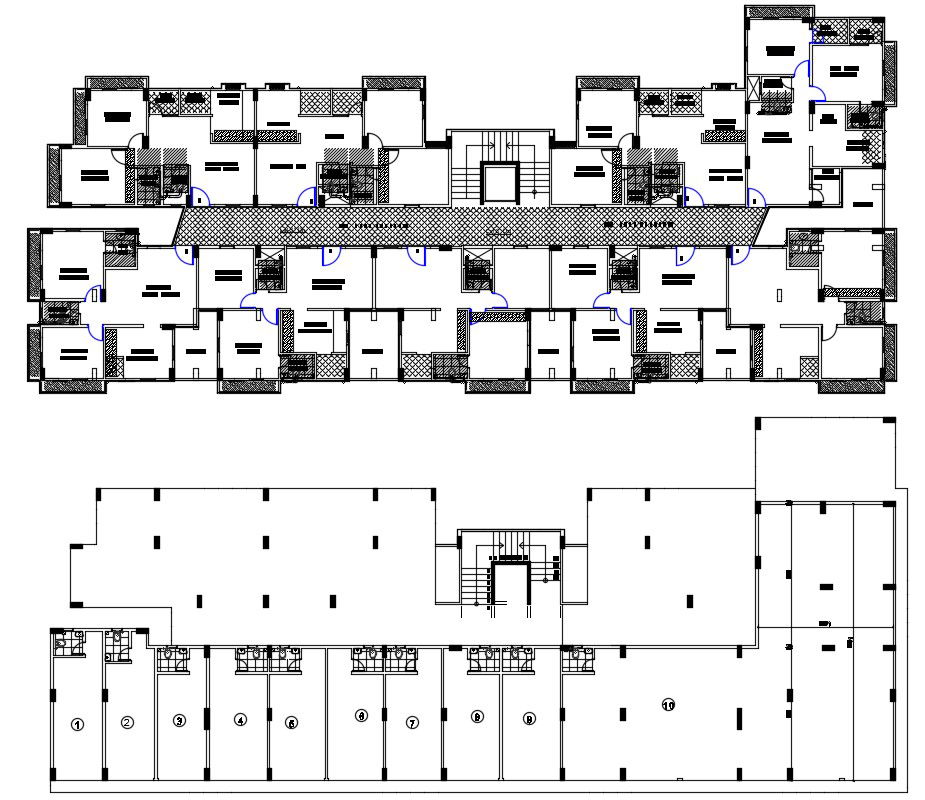 Two And Three BHK Apartment Floor Plan With Commercial Design AutoCAD File