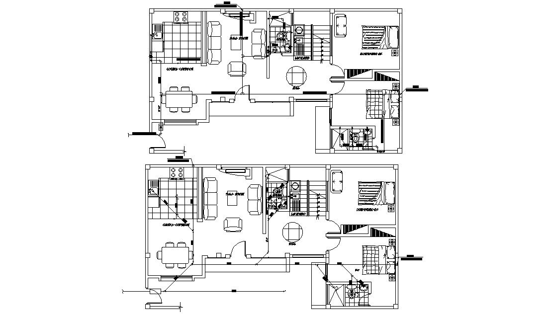 Two BHK Bungalow Design Architecture Plan CAD drawing