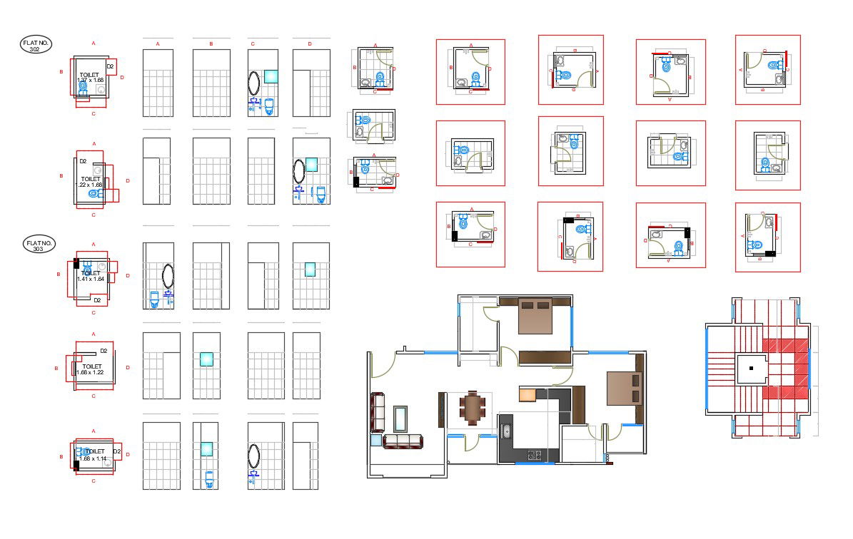 Two BHK Bungalow Plan With Toilet Plan And Elevation AutoCAD File