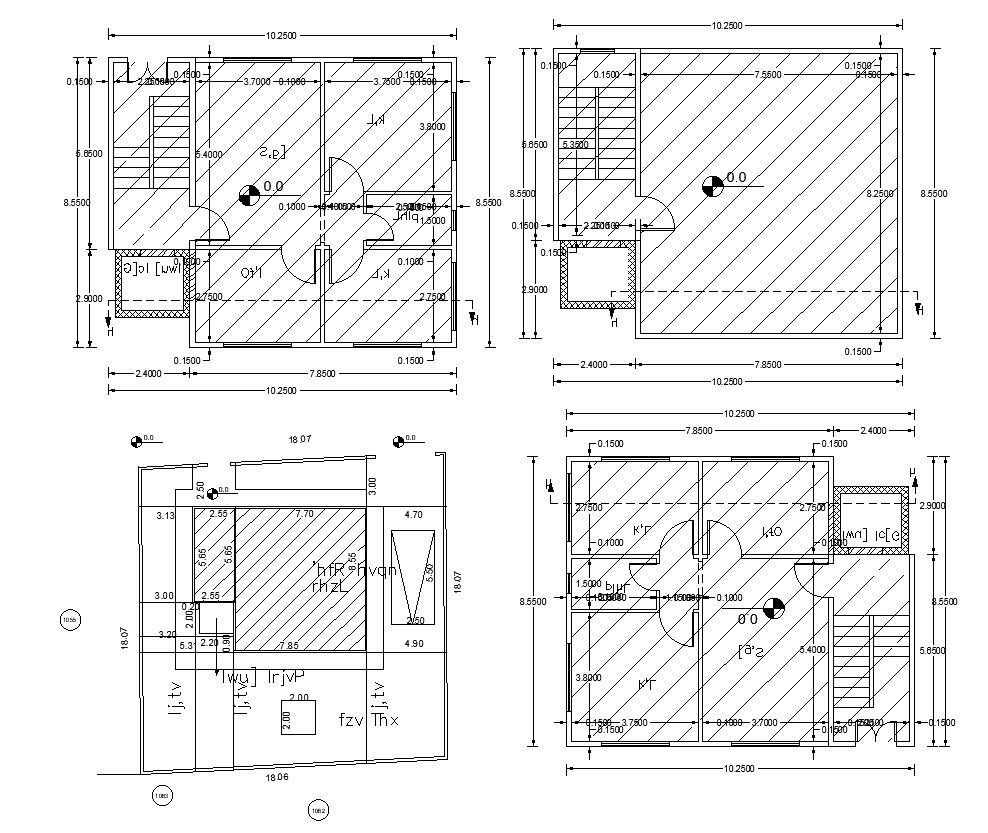 Two BHK Flat Design With Working Drawing Dimension DWG File