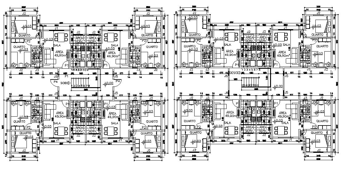 Two BHK Furnished Apartment Plan