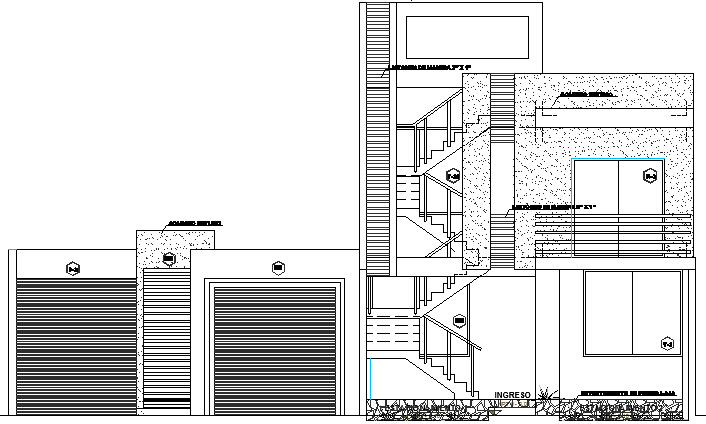 Two Family Housing Residency Architecture Layout and Section Details dwg file