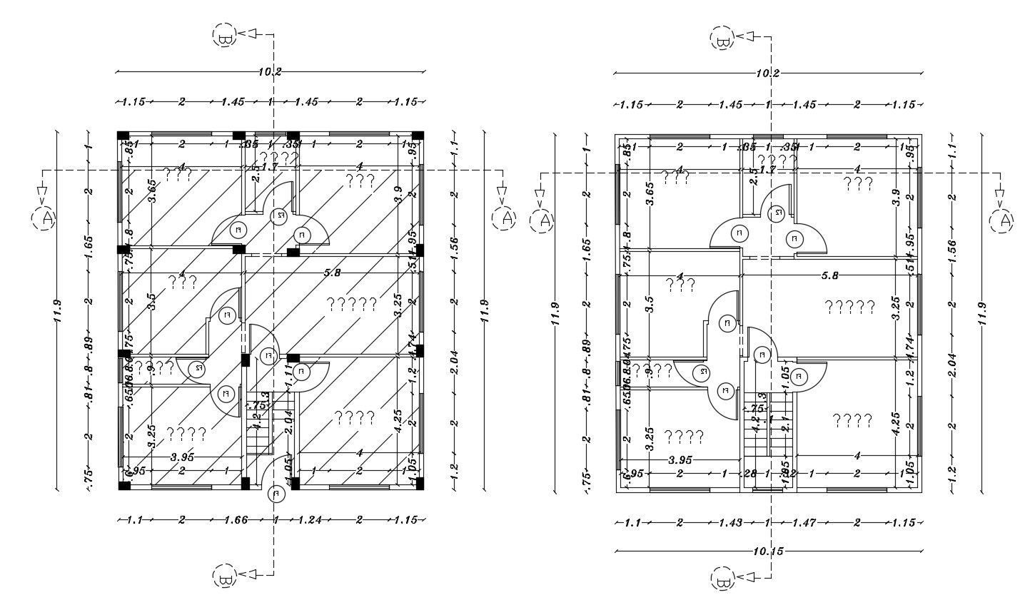 Two Floor Plans Of Bungalow Layout Design AutoCAD