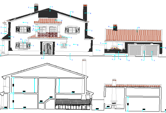 Two Flooring Bungalow Design and Elevation dwg file
