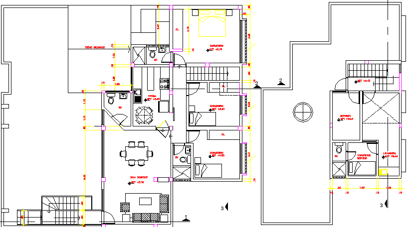 Two Flooring Family House Design and Structure Details dwg file