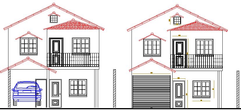 Two Flooring Residential House Design and Elevation dwg file