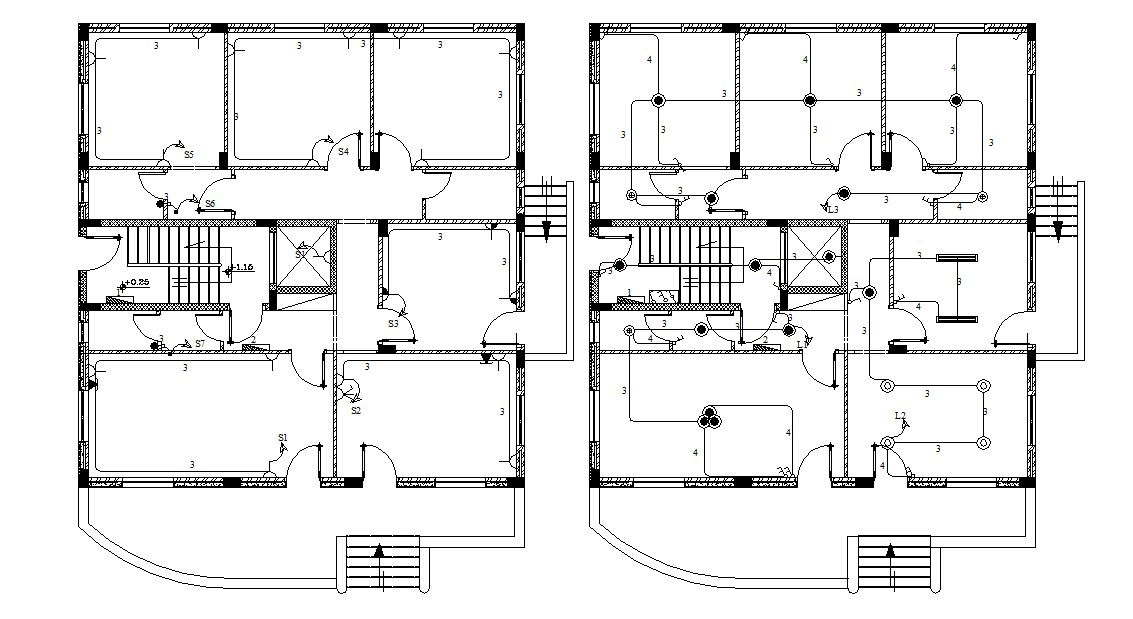 Two Floors Plan Of Bungalow House Design DWG File
