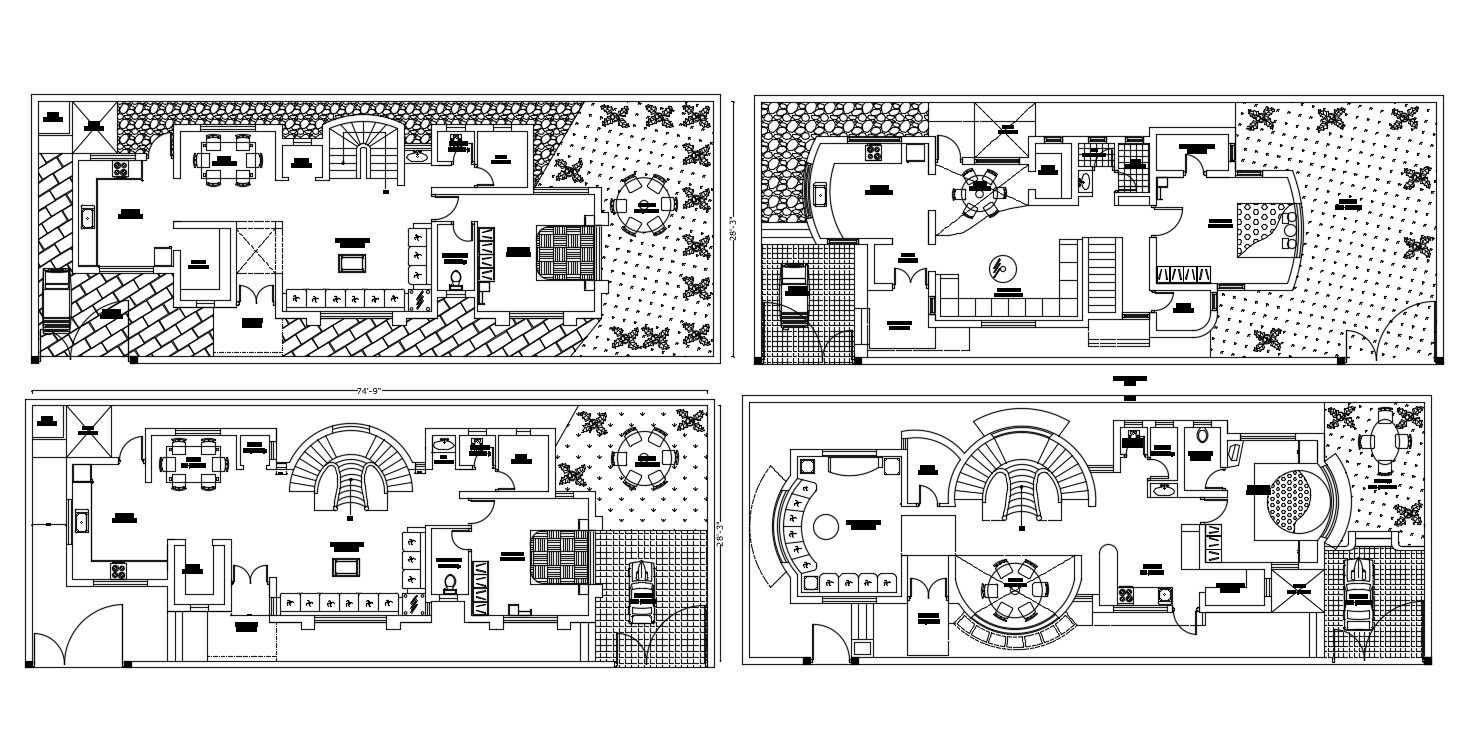 Two Options Of Huge Bungalow Floors Plan With Furniture Layout AutoCAD File