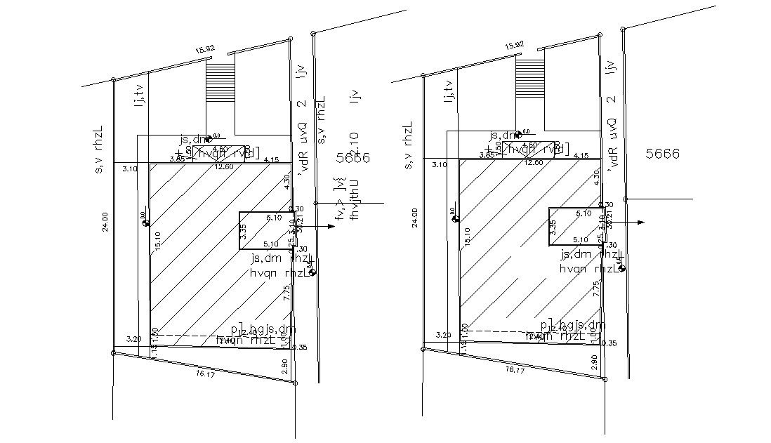 Two Plan Of Site And Building Demarcation AutoCAD Drawing