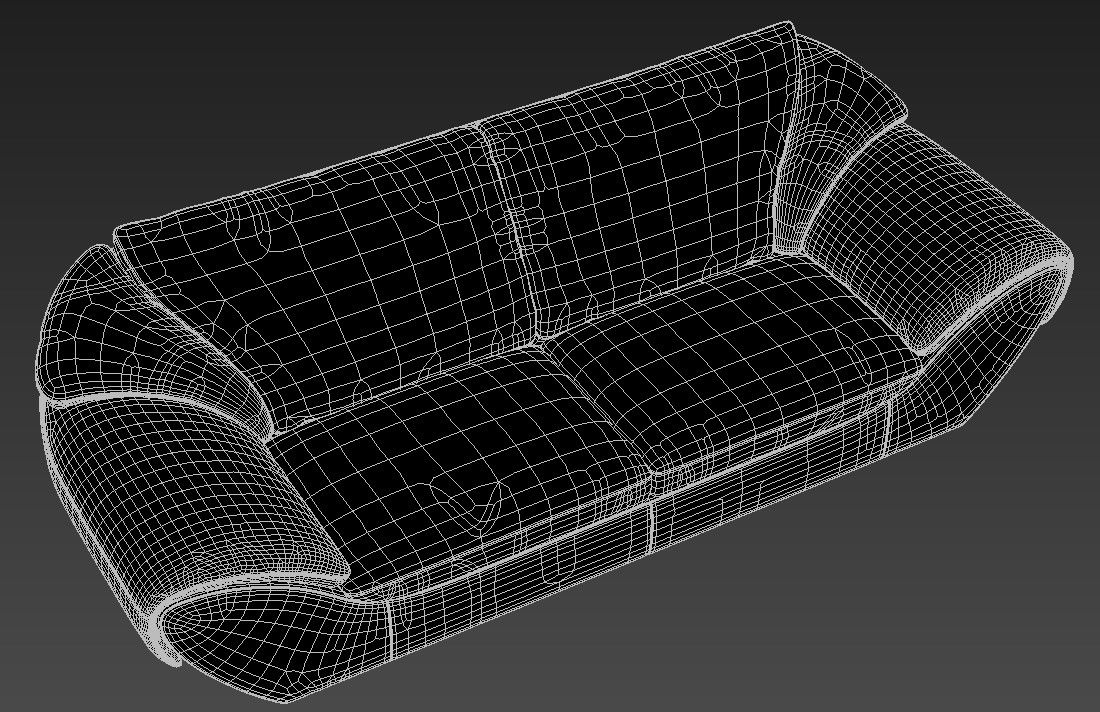 Two Seater Sofa With Heavy Handrest Rendered Drawing 3D Model