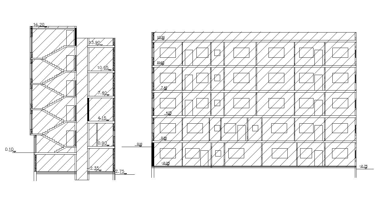 Two Section Of Apartment Building With Dimension AutoCAD Drawing