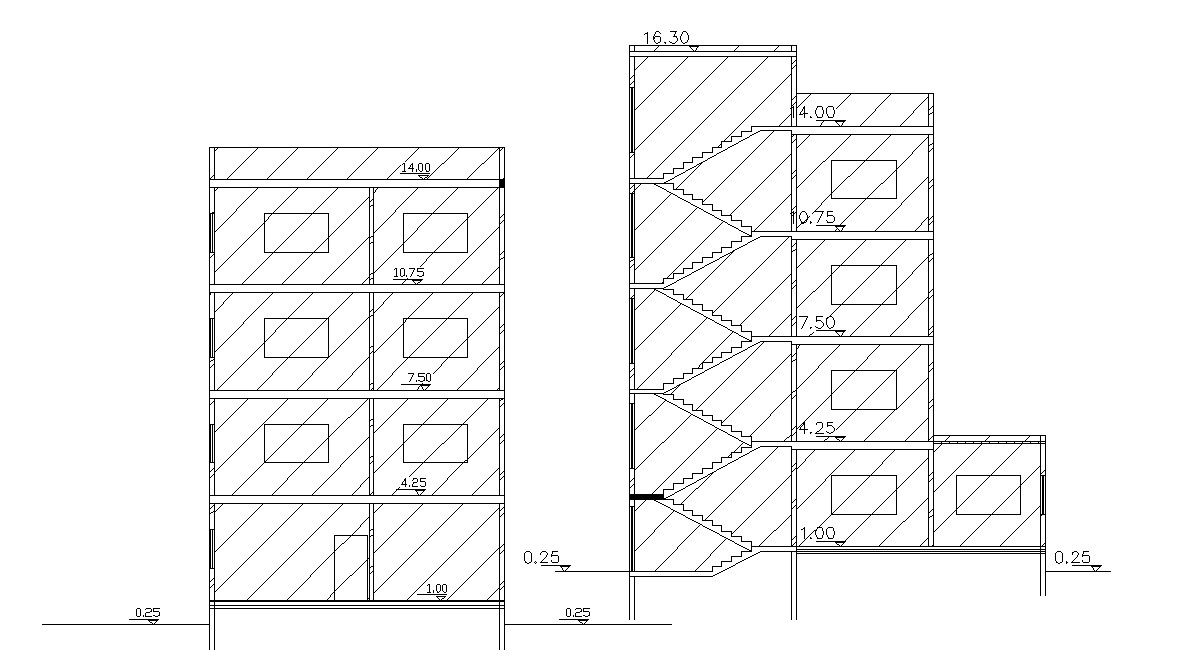 Two Sections Apartment Building Design AutoCAD Drawing
