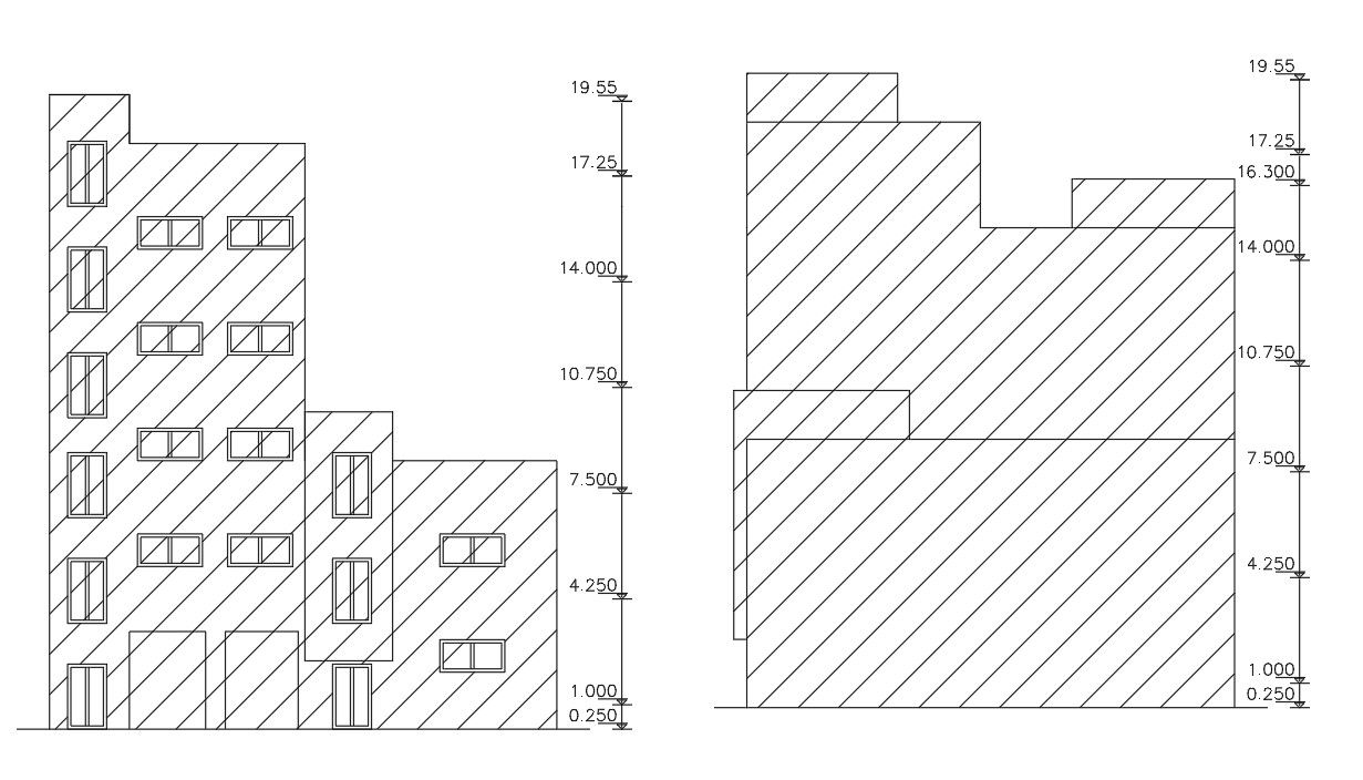 Two Side Apartment Simple Elevations AutoCAD Drawing 