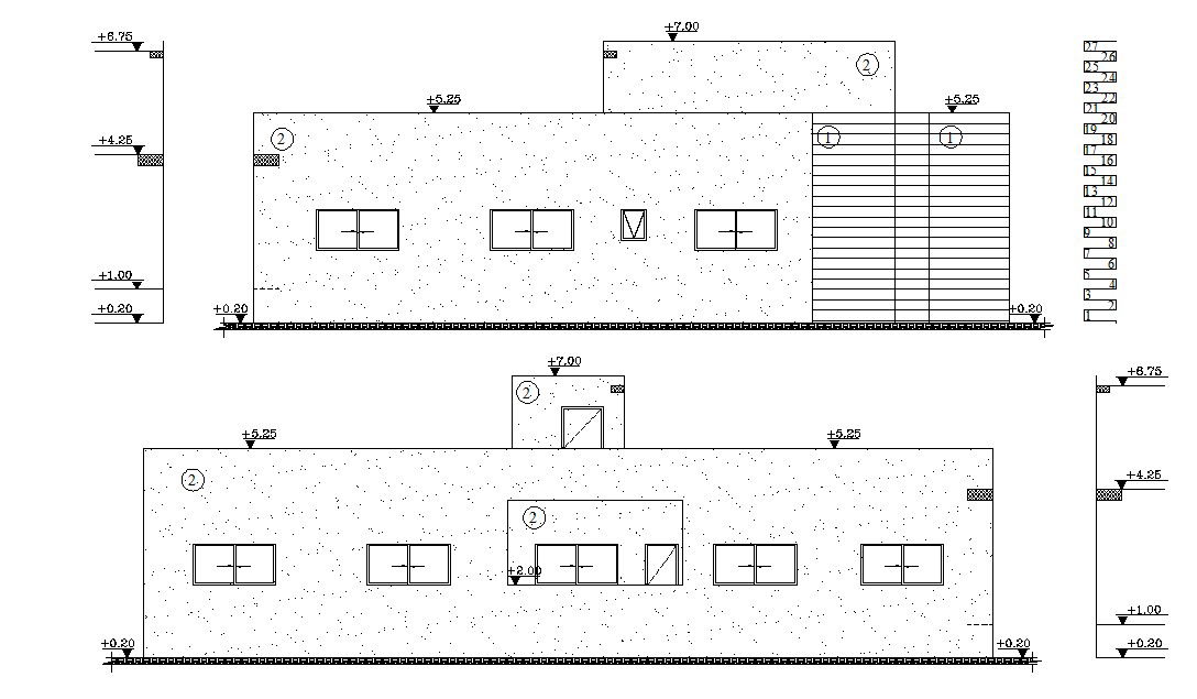 Two Simple Elevations Of Residential Building CAD Drawing