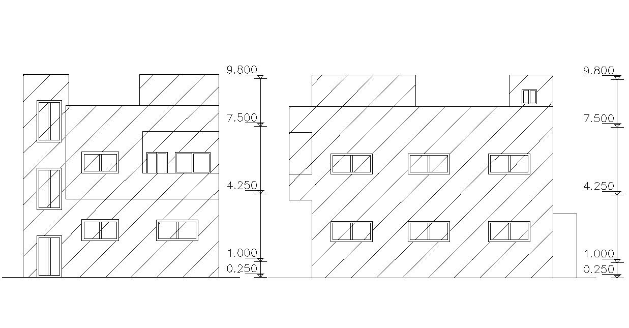 Two Simple House Elevations Design AutoCAD Drawing